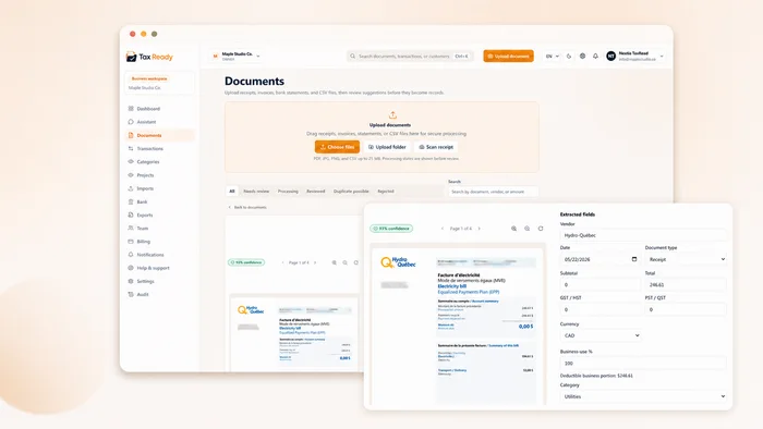 Document review panel with AI-extracted fields and a confidence indicator